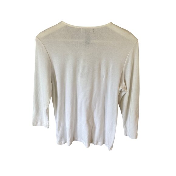 Chaps White Cotton Lace Trim Crochet Top Pearl Buttons 3/4 Sleeve Petite PL - Picture 6 of 7